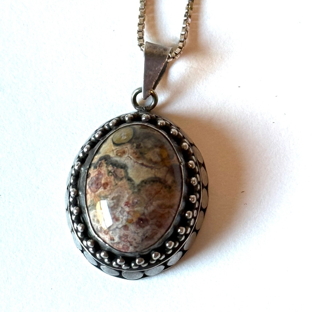 Silver and Jasper Pendant  Necklace